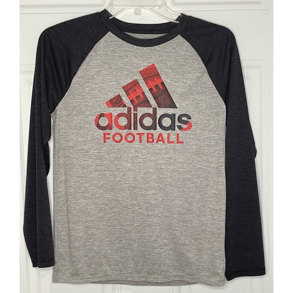 Adidas Adidas Football Youth Boys Medium 10/12 Long-Sleeve Raglan Gray Black Red